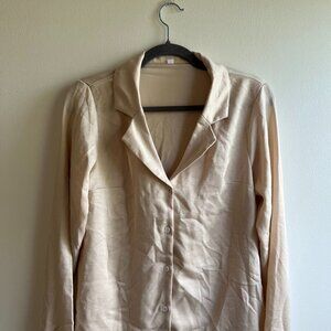 Beige polyester button-down blouse